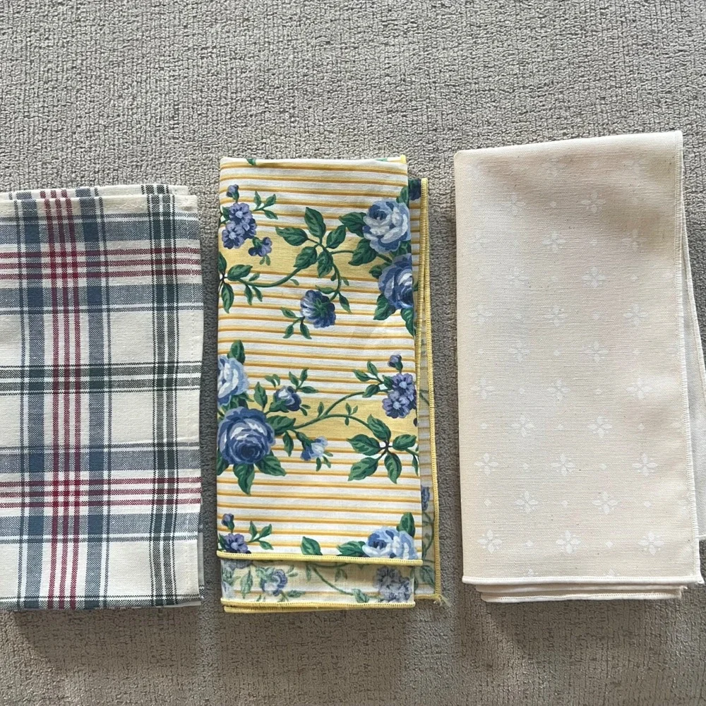 Longaberger Vintage Lot 11 Cloth Napkins Liners Floral Plaid Holiday Autumn